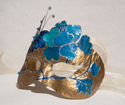 Paper mache mask - peony and butterfly